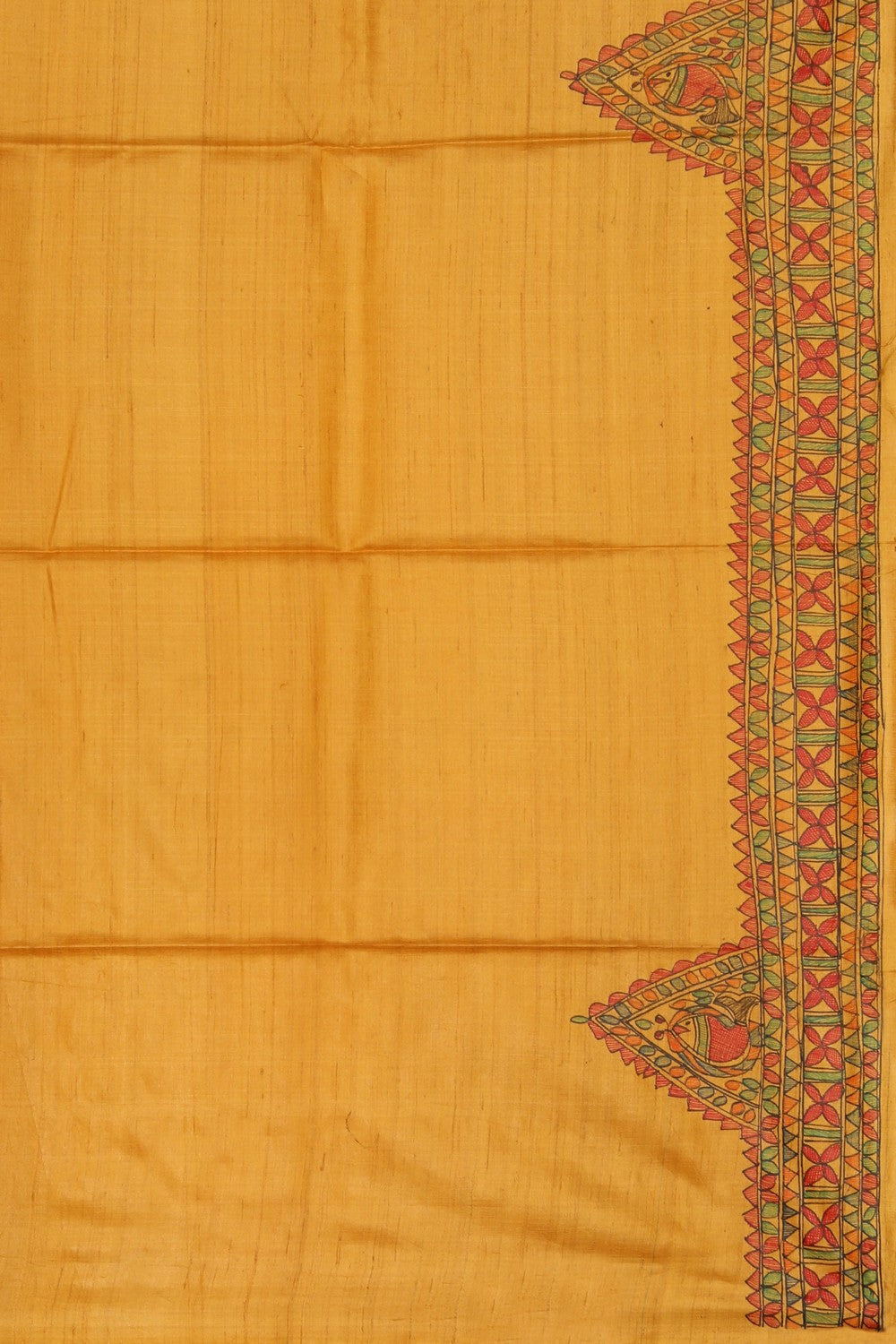 Image of Madhubani Tussar Silk Yellow Saree